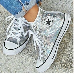 silver sequin high top converse